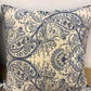 22" Ivory & Blue Paisley/Royal Blue Linen Pillow Down Filled
