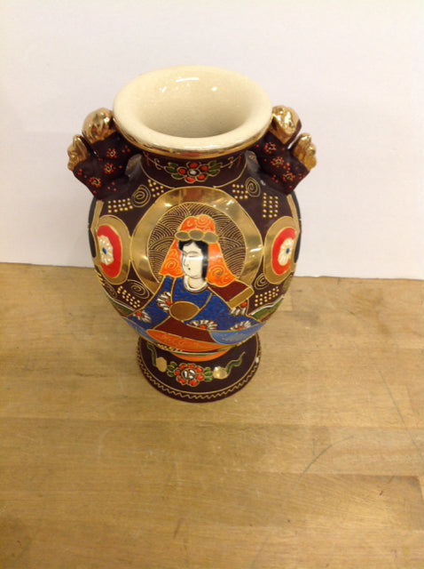 10" Crackled Porcelain Brown Asian Vase