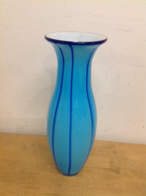 Vase- 14" Blue Stripe Glass