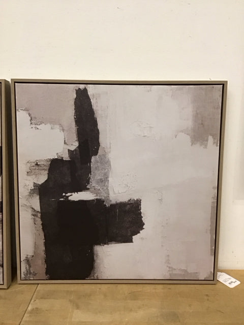 24x24 Framed Black/Grey Abstract Canvas Art
