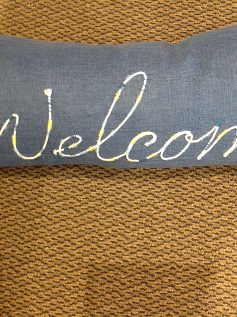 Pillow- 28" Blue & White Welcome