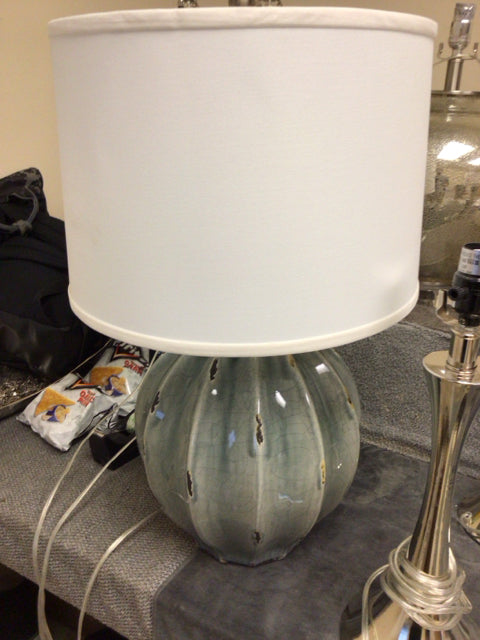 AS-IS Uttermost Ceramic Grey/Blue Table Lamp W/Shade(Discoloration In Shade)