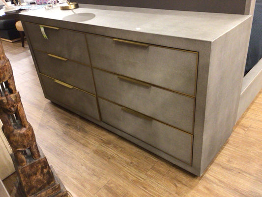 AS-IS RH Cela Shagreen 6-Drawer Dresser(Damage On L & R Side Bottom)