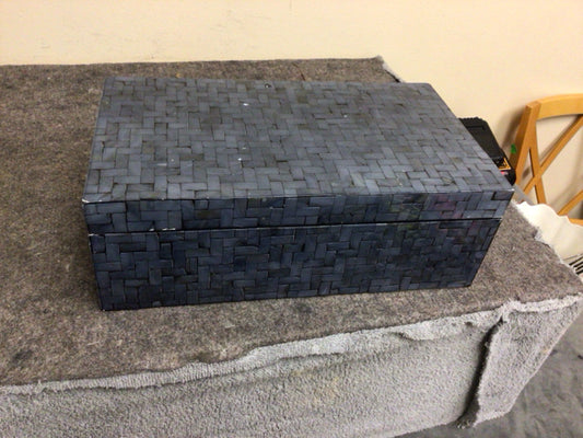 14" X 8" Blue Pieced Wood Box W/Lid