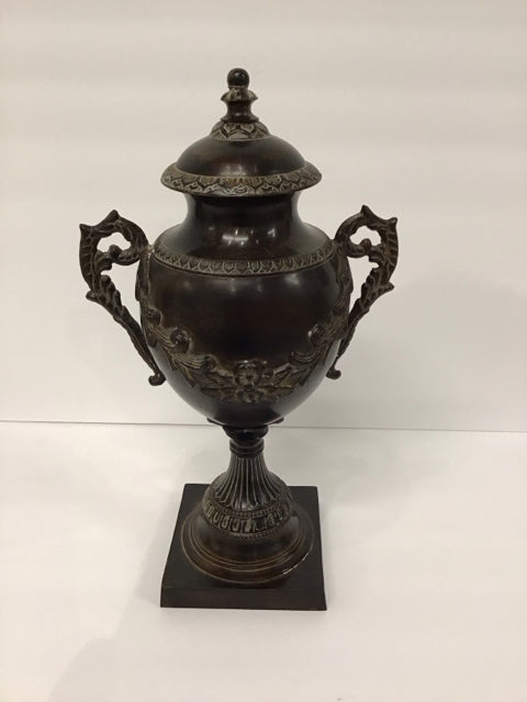 13" Dark Metal Urn w/Lid & Base