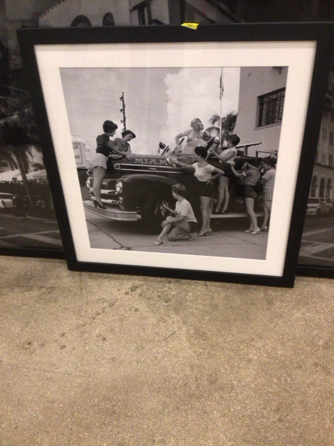 26" Square Black & White Framed Miami Print