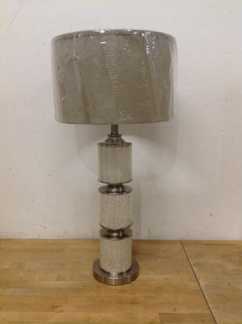 30" Table Lamp w/White Glass Cylinders & Shade