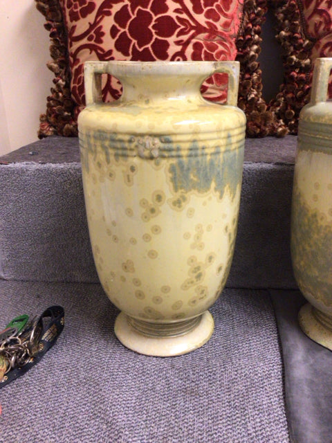16" Cream/Green Ceramic Vase