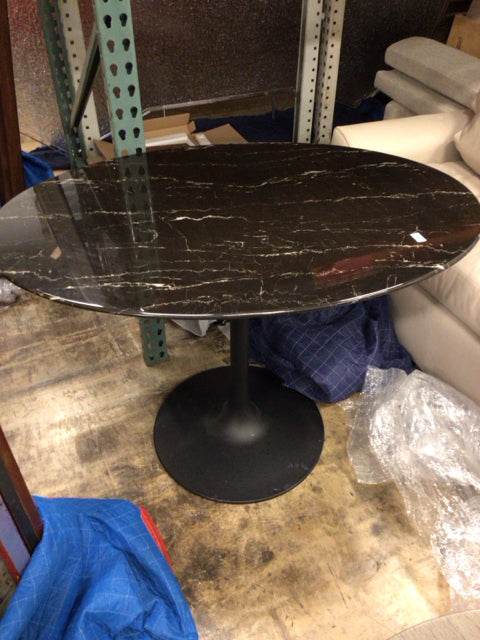 AS-IS 42" Modway Oval Black Marble Top Dining Table(Small Chip)