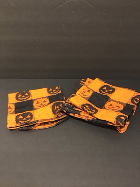 Set/6 Orange/Black Checked Napkins