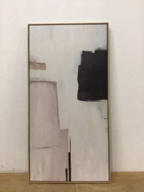 24x47 Framed Black/Grey Abstract Canvas Art