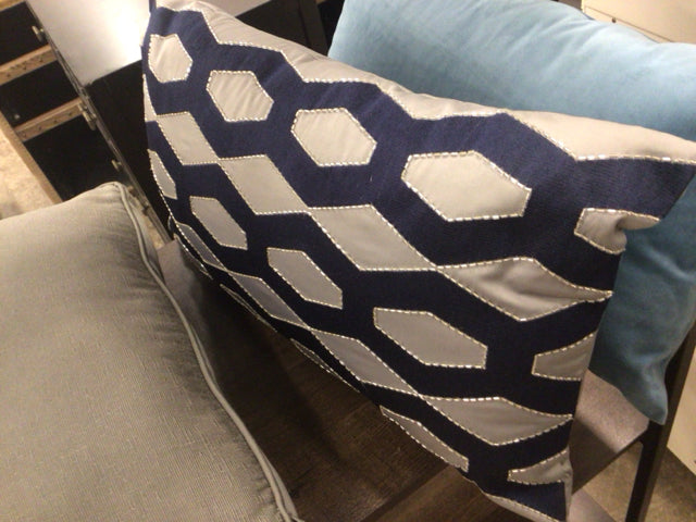 Grey & Blue Beaded Accent Lumbar Pillow
