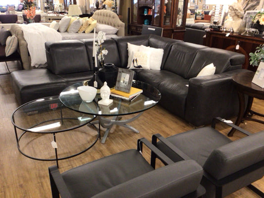 Dark Grey Leather Power Four PC Reclining Sectional Sofa