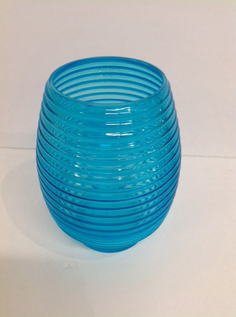 8" Blue Ribbed Glass Vase