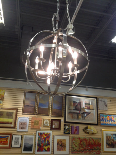 Chandelier- Silver Metal 6 Bulb