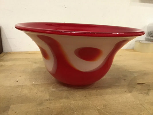11" Red & White Glass Art Glass Bowl