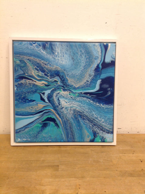 22" Sq Blue Flow in Floating Frame Susan David