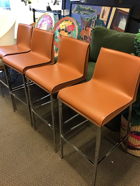 Set/4 Lt Brown Leather Bar Stools AS-IS Light Soil