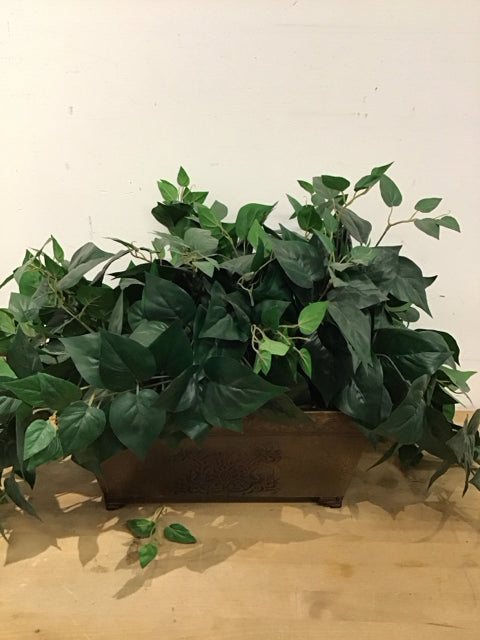 17"x19" Faux Golden Pothos In Metal Pot Plant