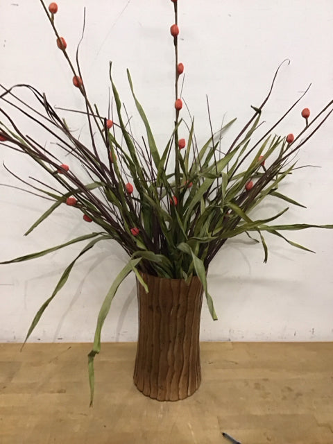 Faux Grass & Berries  W/13" Bronze Glazed Ceramic Vase