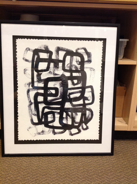 27x31 Framed Black/White Abstract on Paper