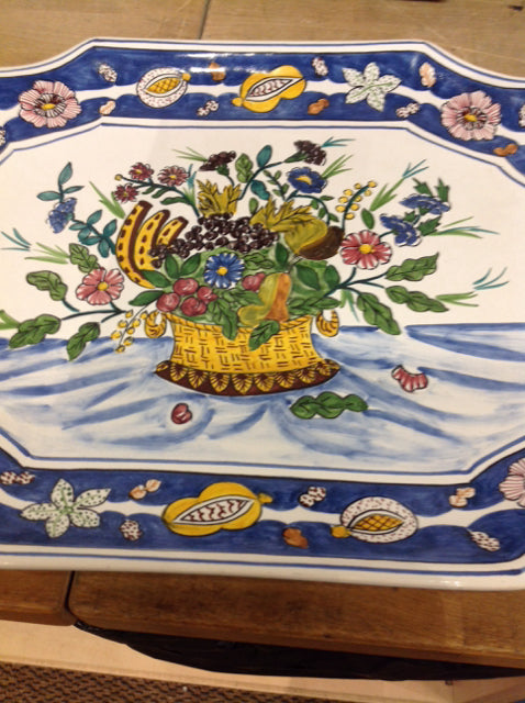 Tray- 15" Portugal Ceramic Painted Floral