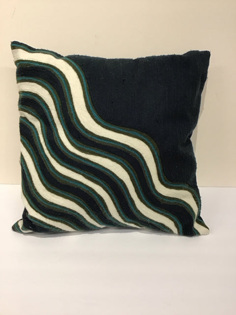 West Elm Blue/White Green Stitched Pillow
