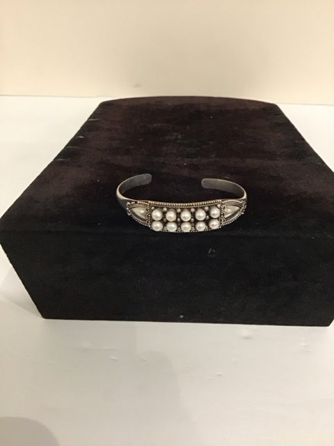 925 Silver Cuff Bracelet w/Faux Pearls