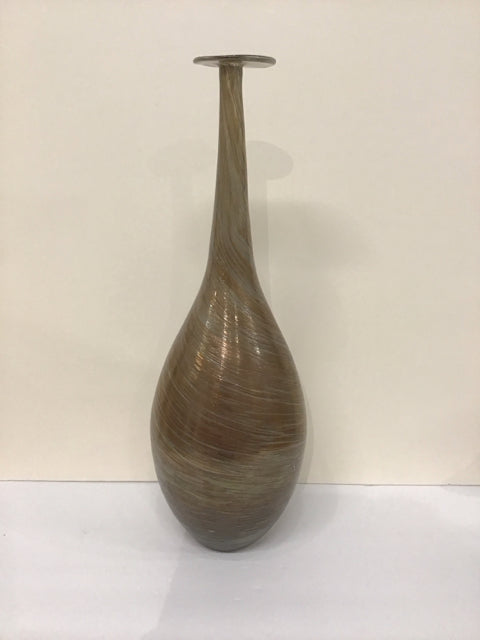 21" Art Glass Vase Gold/Clear Swirls Narrow Top