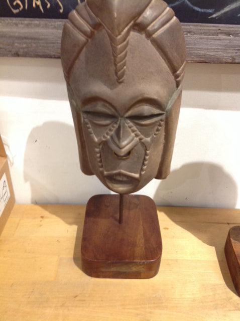 14" Metal & Wood Mask On Stand