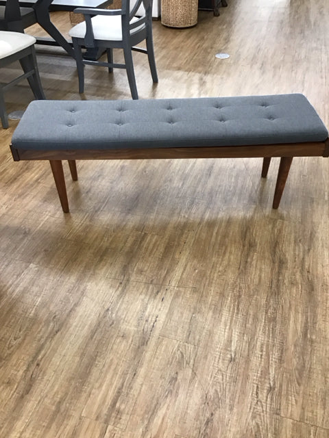 Crate & Barrel Grey Cushion Slatted Bench