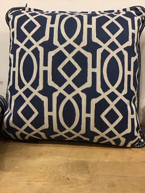 14" Blue & Gray Trellis Print Pillow