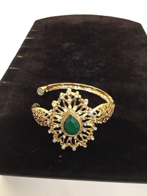 Gold Magnetic Cuff Bracelet w/Rhinestones