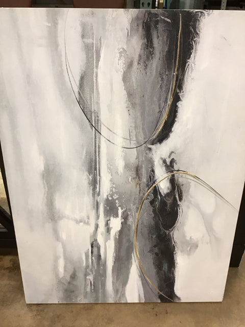 39.5"x29" Gray Black White Gold Abstract Art