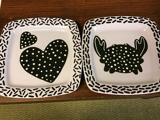 Set Of 2 Purple & Black Crab/ Heart Artisan Trays
