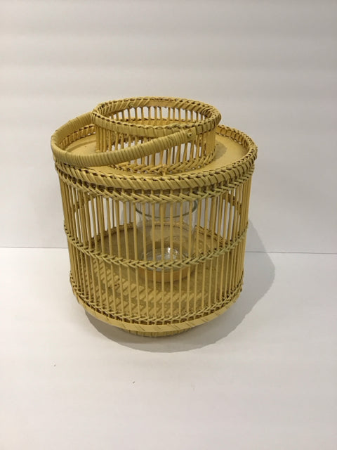 12" Yellow Woven Lantern Candle Holder
