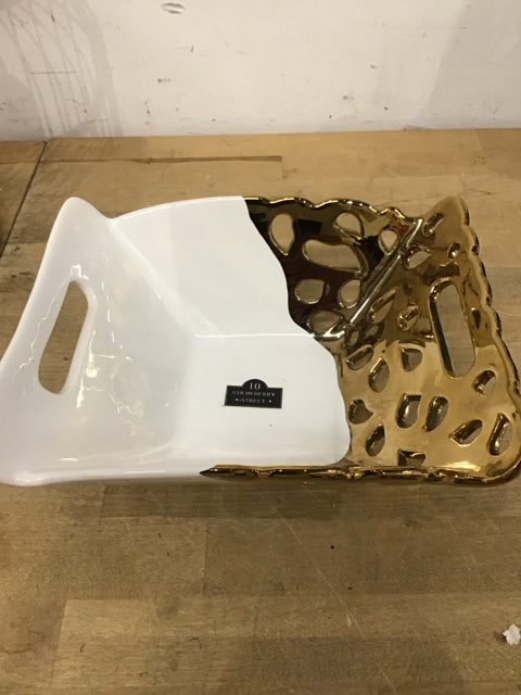 9.5"x8" Strawberry Street Ceramic White/Gold Bowl