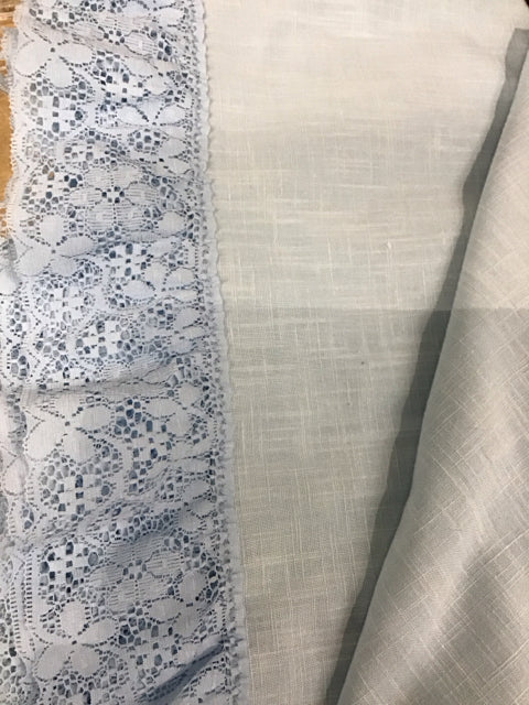 Lt. Blue Linen Like Lace Edge Tablecloth