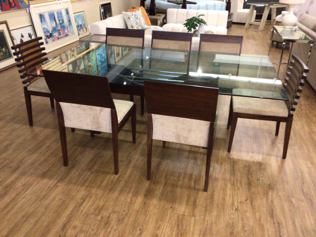 48" X 83 7/8" Glass Top Rectangular Dining Table W/7 Dining Chairs