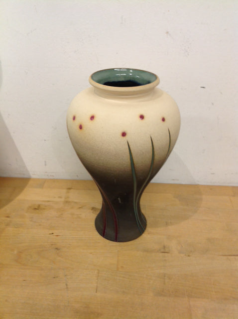 Vase- 11" Green & White Ceramic