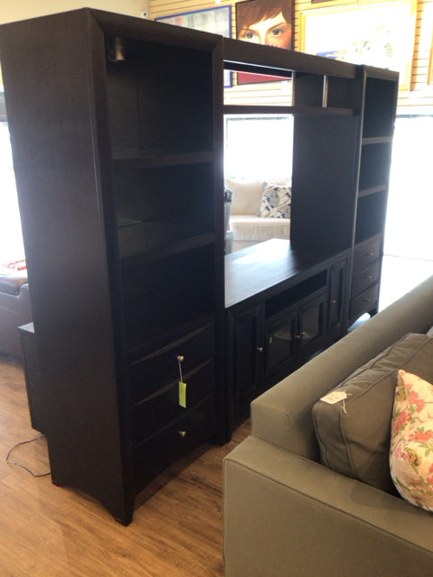 AS-IS RTG Valencia Dark Wood 4 PC Entertainment Center