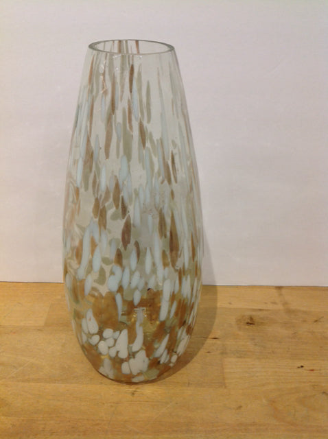 13" Art Deco Glass Vase w/Brown & White Spots