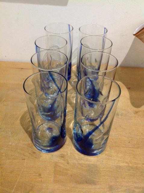 Set Of 8 Blue Iced Tea Glasses