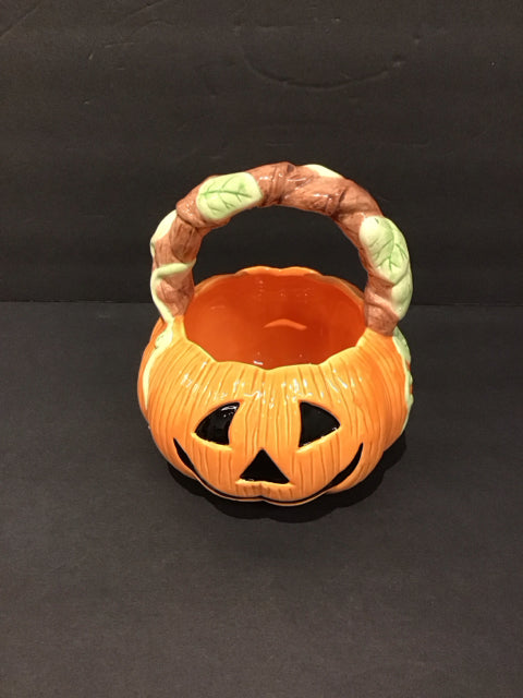 Orange Ceramic Pumpkin Basket