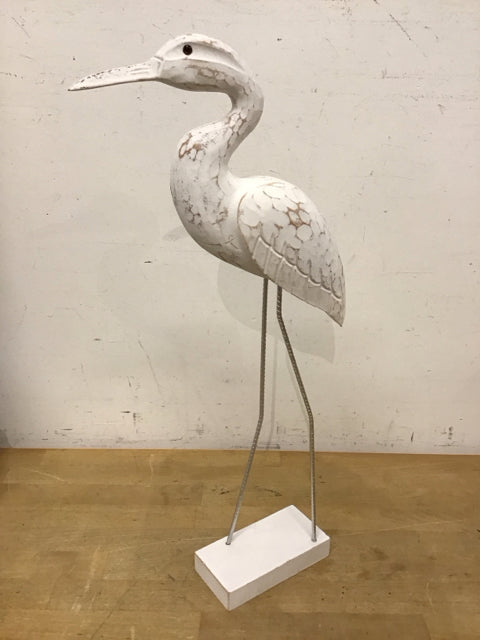 21" White Carved Wood Egret Sculpture