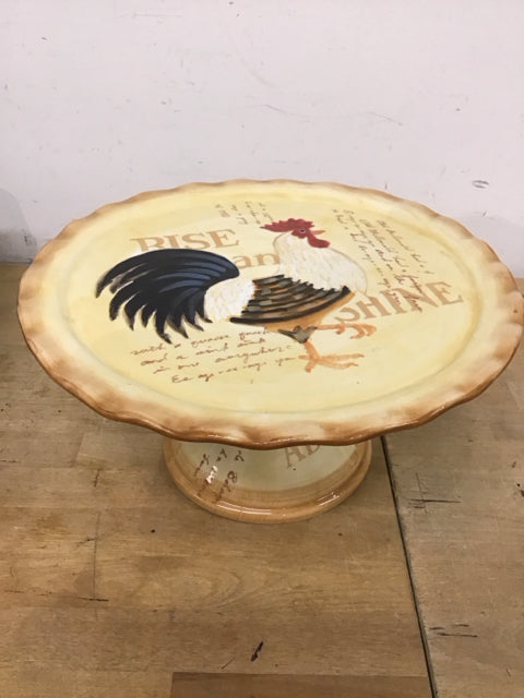 13" Ceramic Rooster Footed Cake Plate