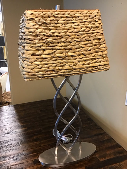 31" Stainless Twist Base Table Lamp W/Sea Grass Shade