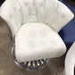 AS-IS Pair Of White Vinyl Button Tufted Aluminum Slatted Back Dining Chairs