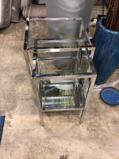 Pair Of Chrome Beveled Glass Top Nesting Tables