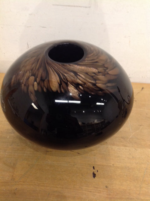 Vase- 10" Black & Gold Glass